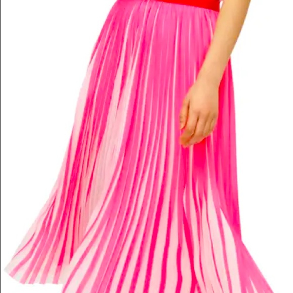 NWOT J Crew Hot Pink Accordion Pleated Midi Skirt
